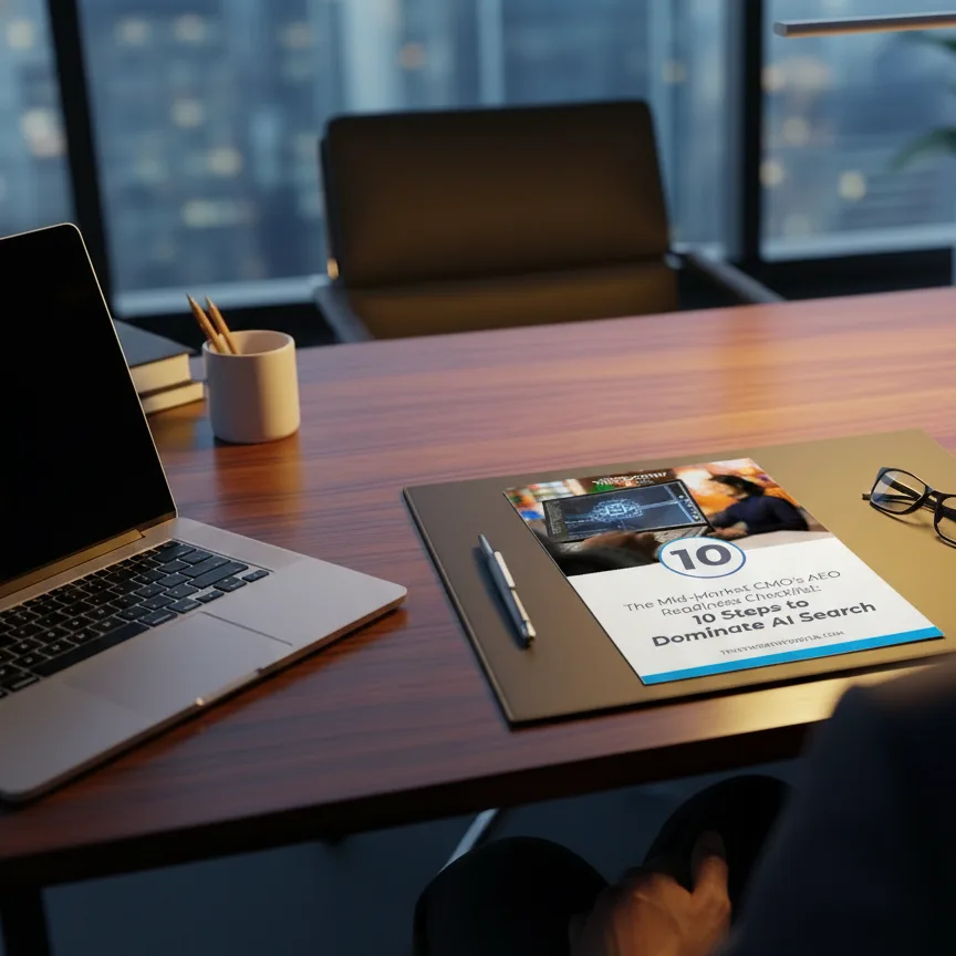 An executive getting ready to review the 10 steps to dominate ai search checklist