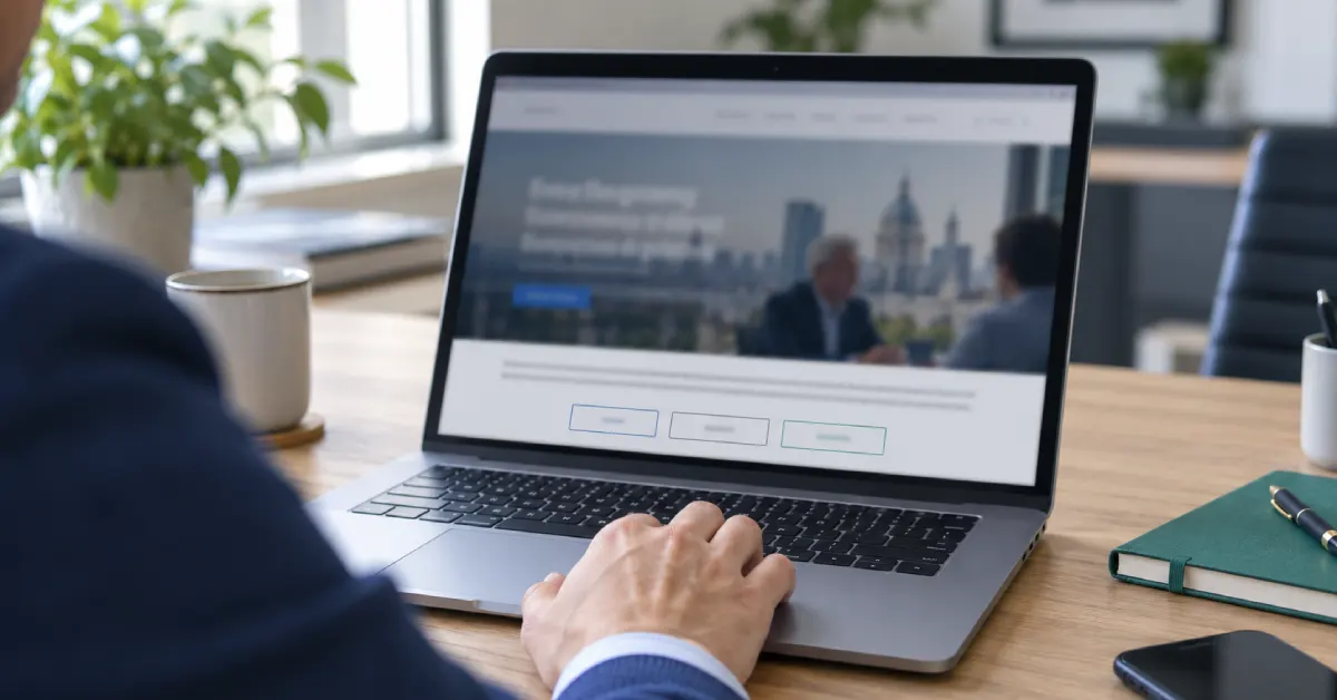 Financial advisor reviewing a website cookie consent banner with accept, decline, and preference options.