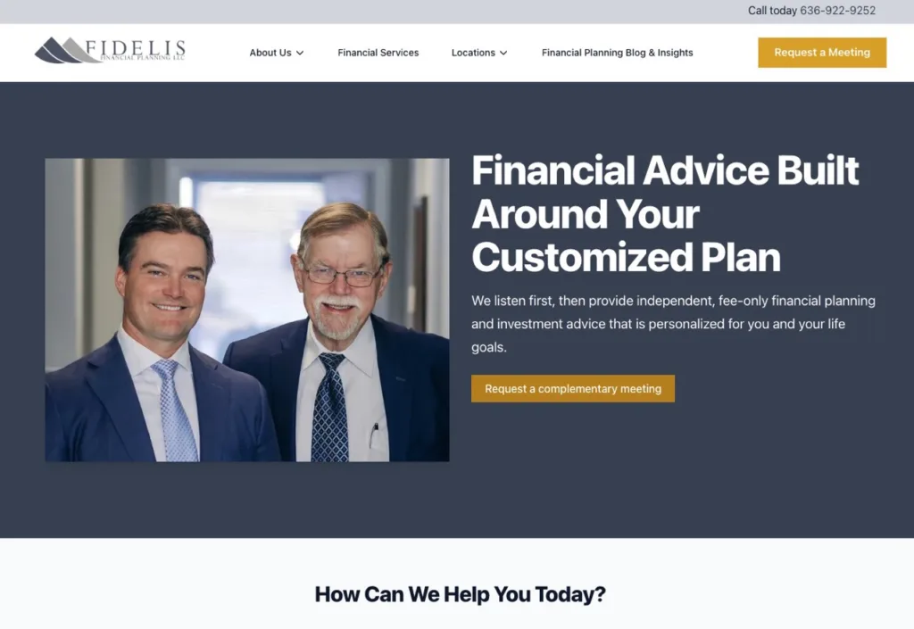 the homepage of a RIA wealth management website 