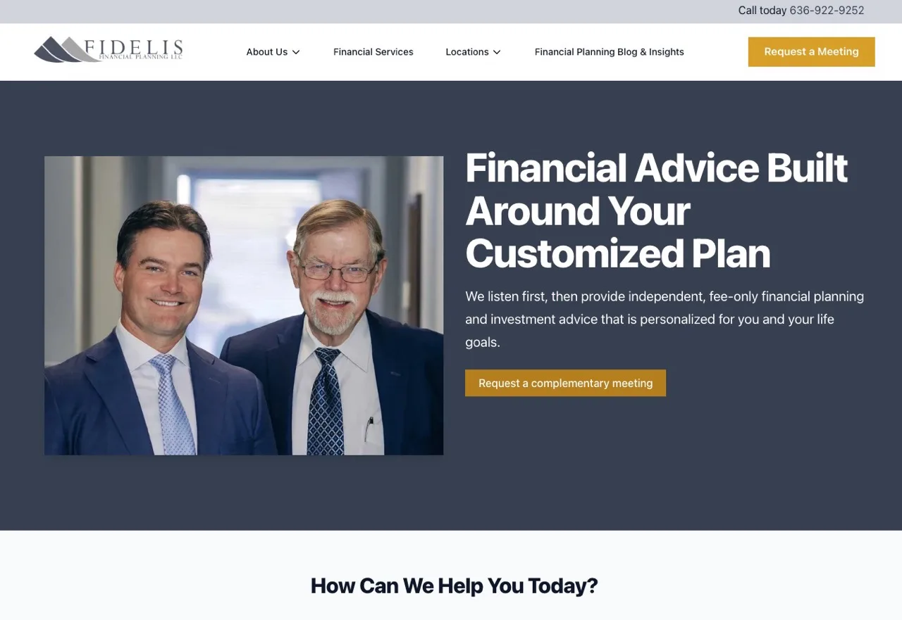 the homepage of a RIA wealth management website