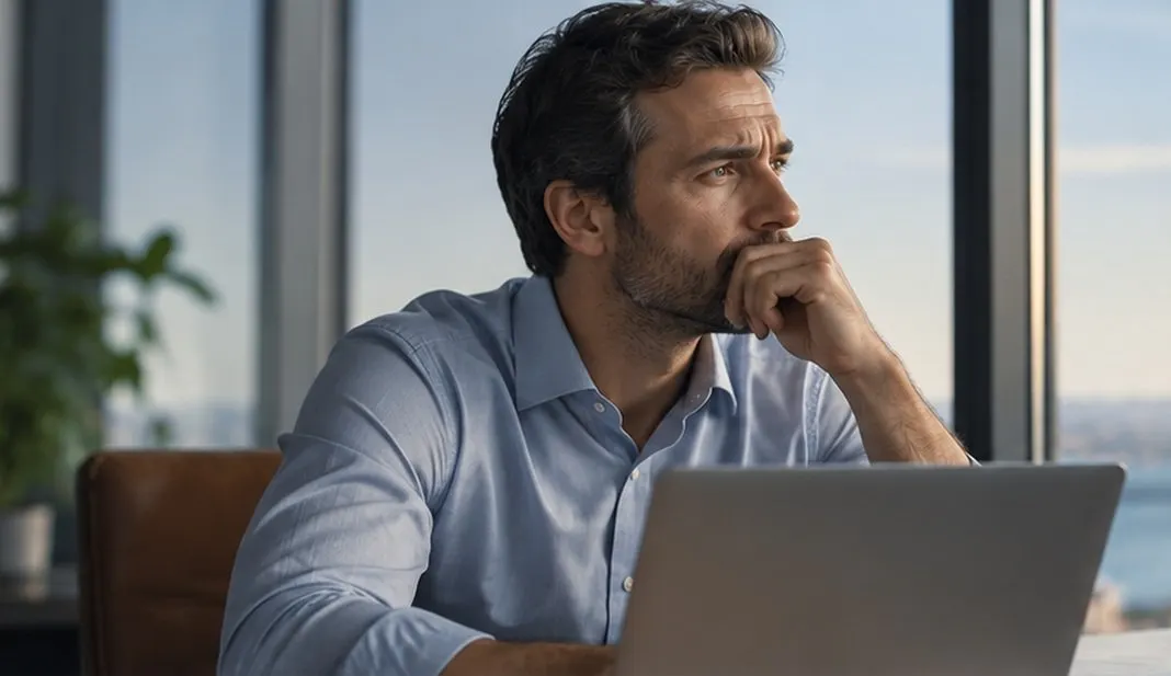 Financial advisor reviewing his marketing strategy and considering ways to improve client acquisition and business growth.