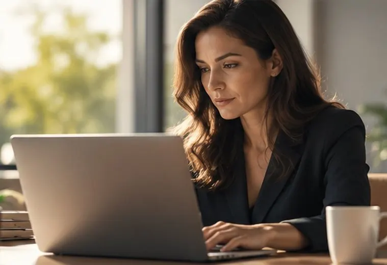 Financial services professional working at a laptop to improve marketing strategy, streamline operations, and drive qualified leads.