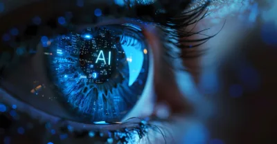 Abstract eye reflecting digital circuits, emphasizing most effective strategies for AI visibility enhancement.
