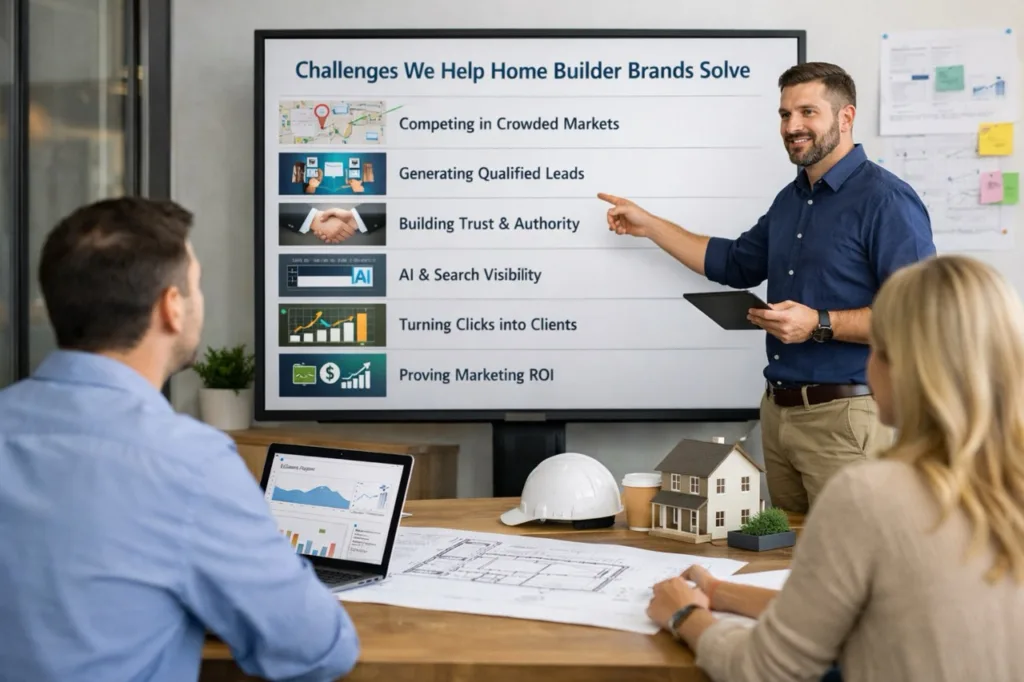A marketer walking homebuilders through the challenges of running a successful marketing program.