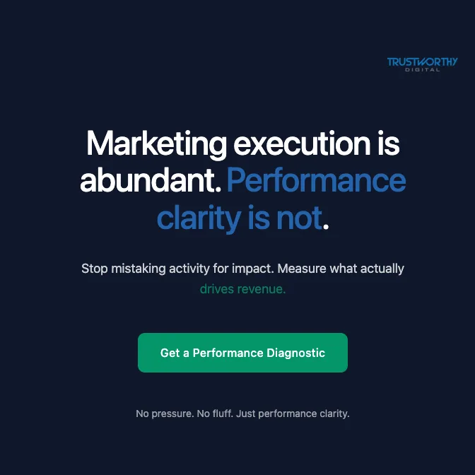 Trustworthy Digital Meta ad contrasting marketing execution abundance with lack of performance clarity and revenue measurement